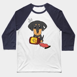 Funny Dachshund Spills a jar of BBQ Sauce Baseball T-Shirt